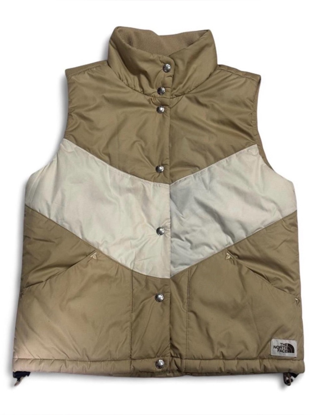 The North Face Tan Cream Colorblock Puffer Vest – S